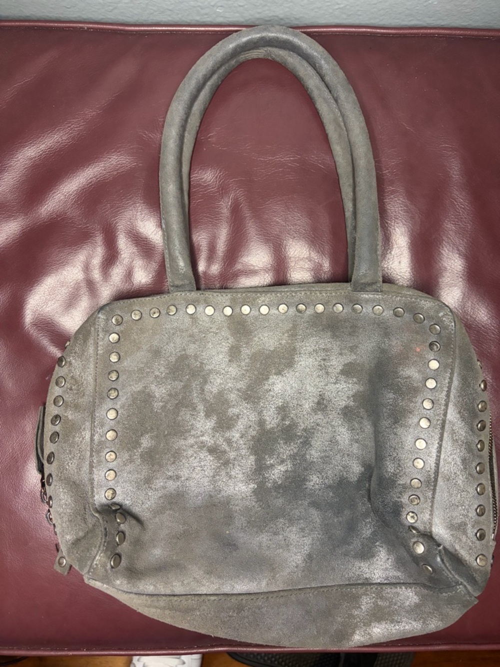 Calleen Cordero Distressed Charcoal Grey Suede Tote Bag–Signature Studded Design